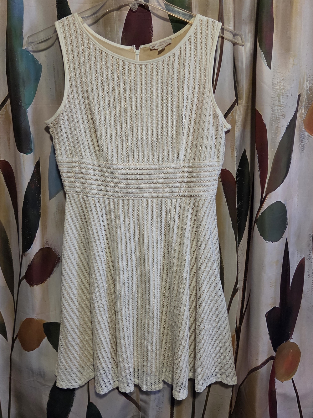 Sleeveless Cream Textured Fit-and-Flare Midi Dress